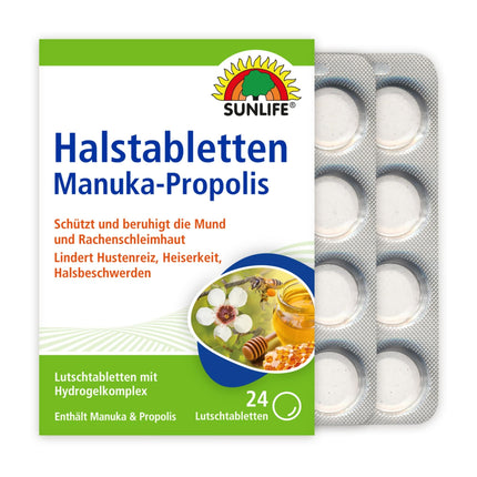 SUNLIFE Manuka-Propolis Throat Lozenges 1 x 24 pieces - Honey Propolis Tablets - Throat Lozenges for Cough - Sore Throat Lozenges - Lozenges with Manuka &amp; Propolis