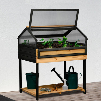 dobar® XXL raised bed with cold frame attachment - Large pinewood growing bed - Vegetable bed and herb bed - 100 x 73 x 121.50 cm - Natural anthracite, light brown