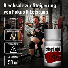 Strength Shop Smelling Salts made from extra strong ammonia, 1 x 50 ml, smelling salt for extreme focus and alertness, ideal as ammonia smelling ampoules for the gym, strength training, powerlifting, etc.