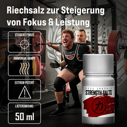 Strength Shop Smelling Salts made from extra strong ammonia, 1 x 50 ml, smelling salt for extreme focus and alertness, ideal as ammonia smelling ampoules for the gym, strength training, powerlifting, etc.