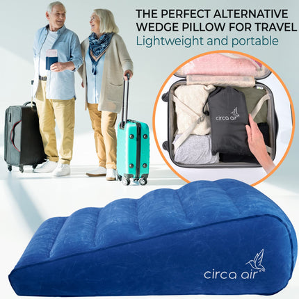 Circa Air Inflatable Wedge Pillow for Travel - Lightweight &amp; Portable Travel Wedge Pillow for Sleeping, Acid Reflux, GERD, Snoring for Back, Leg Elevation &amp; Knee Support Bed Wedge Pillow