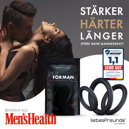 Liebesfreunde® Deluxe Cock Ring Set - 6 stretchy cock rings for harder erections, penis and testicle rings for men - Perfect fit, sex toy for couples, black