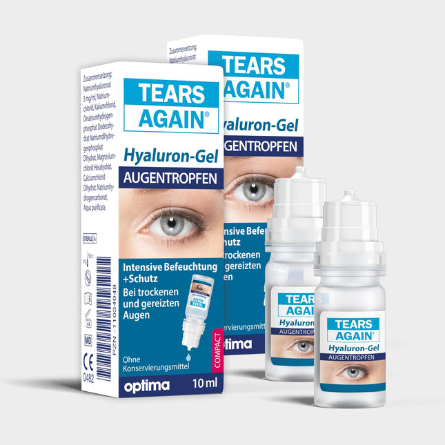 TEARS AGAIN Hyaluron 0.3% SET GEL eye drops for dry, reddened, irritated, or itchy eyes, for intensive moisturizing of the eye surface, preservative-free, 2 x 10 ml solution