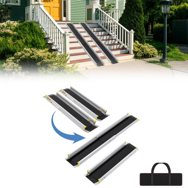 UISEBRT 2 x Wheelchair Ramp for Wheelchair Telescopic Wheelchair Ramp Aluminum Access Ramp Adjustable Telescopic Ramp Loading Capacity for Stairs up to 300 kg (75.5-122 cm)