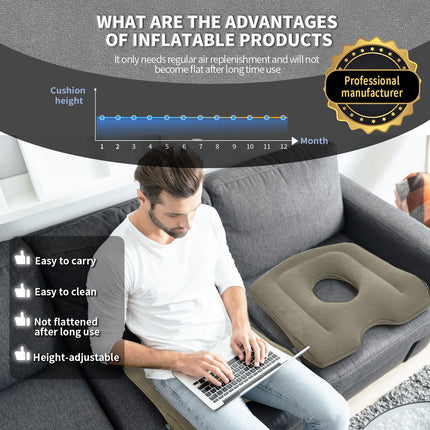 Multifunctional Seat Cushion, Inflatable Donut Pillow, Portable Back Support Pillow for Sciatica, Bedsores, Postnatal Pregnancy, Postoperative Pain - Orthopedic Firm Seat Cushion