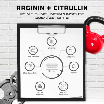 L-Arginine + L-Citrulline - 320 Capsules - 1100 mg per capsule - Citrulline + Arginine Base in a 1:1 ratio - Premium Amino Acids - Laboratory-tested quality - German Elite Nutrition