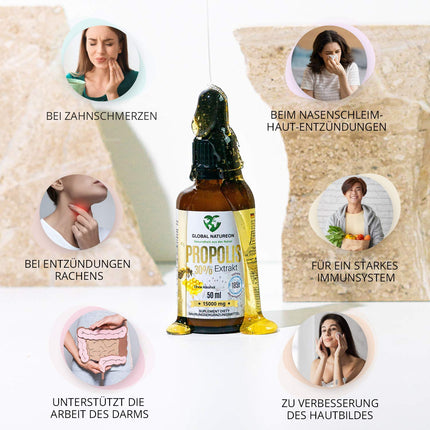 Propolis-in-water solution extract 30% without alcohol, large bottle 50 ml, tincture suitable for children and animals, polyphenols, flavonoids and bioflavonoids, 100% natural, alcohol-free