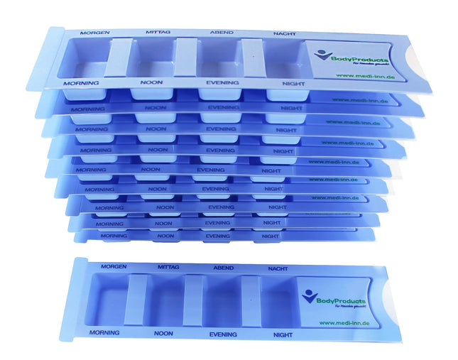 Medi-Inn medication dispenser with 4 compartments, blue standard, 10 pieces, tablet box for one day, pill box, daily dispenser