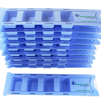 Medi-Inn medication dispenser with 4 compartments, blue standard, 10 pieces, tablet box for one day, pill box, daily dispenser
