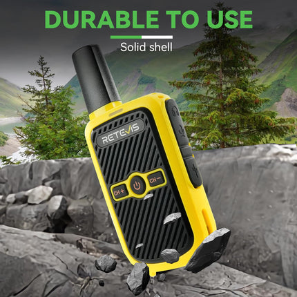 Retevis RT15 Walkie Talkie Adults, PMR446 Two-Way Radios, Hands-Free VOX, Mini, 1000 mAh Li-ion Battery, Walkie Talkie for Camping, School, Home Games, Vacation (Green and Yellow, 1 Pair)