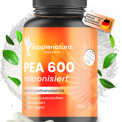 PEA Capsules | MICRONIZED: 600mg Palmitoylethanolamide per capsule | 120 Capsules | 100% Pure Pea, Laboratory Tested | Produced in Germany - SUPPLENATURA®