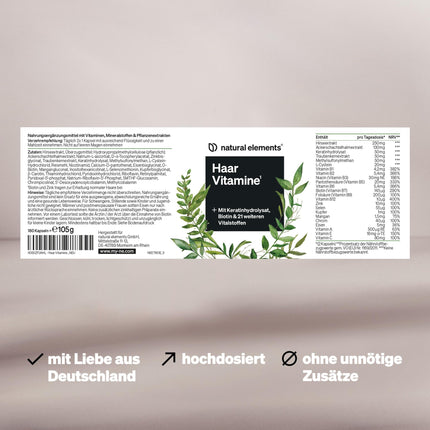 Hair Vitamins – 180 Capsules – Highly dosed with keratin hydrolysate, biotin, selenium, zinc, millet extract, B vitamins &amp; more – for hair, skin &amp; nails* – Produced in Germany &amp; laboratory tested