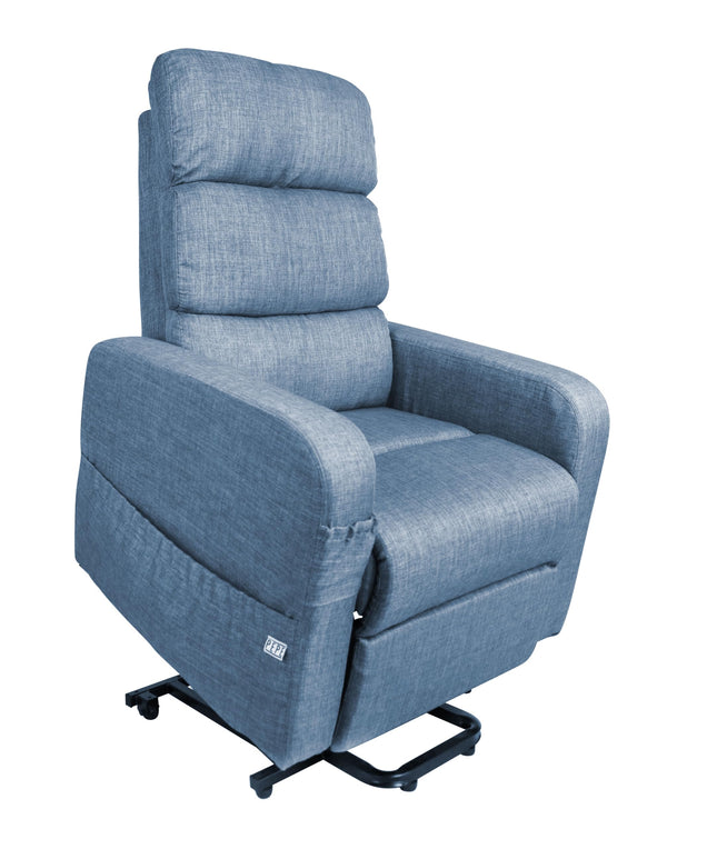 PEPE Mobility - Electric TV chair with stand-up aid, senior chair, TV chair with motor, linen fabric, blue