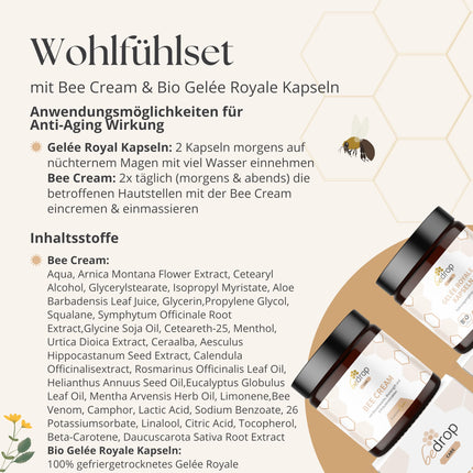 bedrop Wellness Set | Bee Cream (Bee Venom Ointment) 100g + Royal Jelly Capsules 60 Capsules, rich in biotin, folic acid &amp; more
