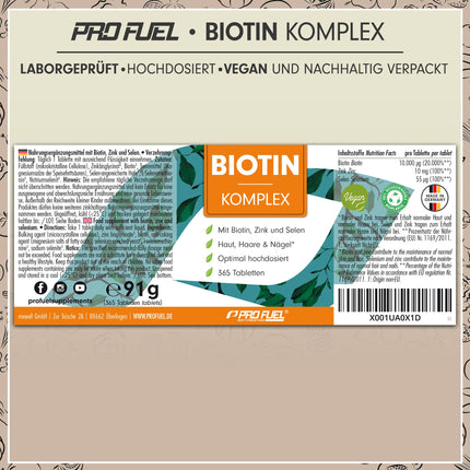 Biotin high-dose 10,000 mcg - 365 Biotin tablets with zinc &amp; selenium - High-quality complex for hair growth, skin &amp; nails - Laboratory-tested with certificate - 100% vegan - 1-year supply pack