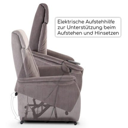 Raburg TV chair with stand-up aid, recliner chair with reclining function, electric with remote control, 2 motors, pocket spring core/comfort upholstery, up to 120 kg, microfiber, Emma, ​​silk grey