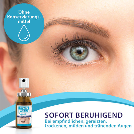 TEARS AGAIN Original Eye Spray for dry eyes 10ml - also suitable for children - Helps with tired, burning, and irritated eyes - Preservative-free - with liposomes