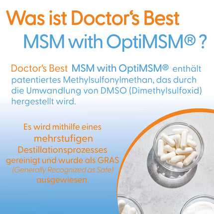 Doctor's Best, MSM with OptiMSM, 180 Capsules, 3000mg MSM per dose, Gluten-free, GMO-free, Tasteless