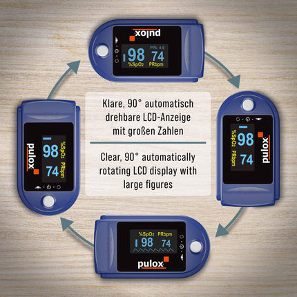 Pulse oximeter PULOX PO-200 Solo in blue Finger pulse oximeter for measuring pulse and oxygen saturation on the finger