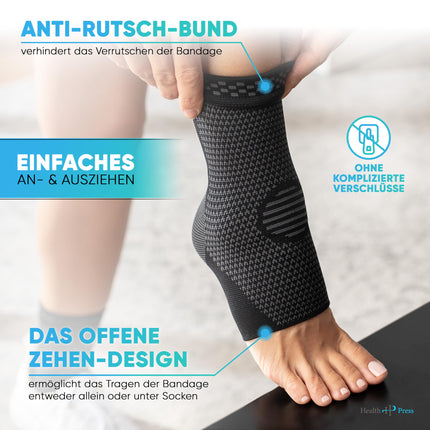 Health Press® Ankle Brace – Professional Support Stockings – Relief &amp; Stabilization of the Ankle – 2x Foot Brace, Size M – Medical Device – Supportive Ankle Brace – Compression Socks