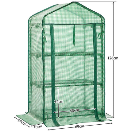 LARMNEE Small Greenhouse, Plastic Greenhouse Balcony, Tomato Greenhouse Stable, 3 Shelves Greenhouse, 69 x 49 x 126 cm, Terrace Grow House, PE Mesh Film, Space-Saving, Garden, Green EGN03GH02