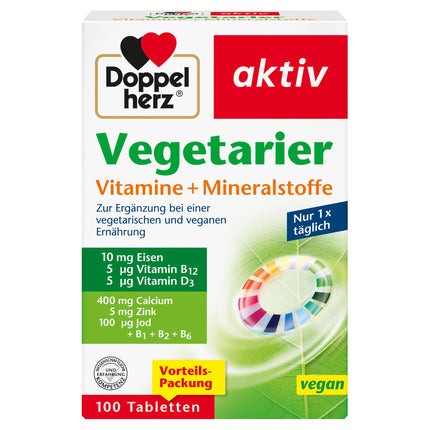 Doppelherz Vegetarian Vitamins + Minerals - Balanced nutrients for vegetarians and vegans - 100 vegan tablets