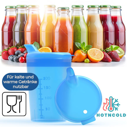 Horn Medical 3-pack 250ml adult sippy cup/drinking aid sets with two lids (large &amp; small opening) per set - color selectable (blue)