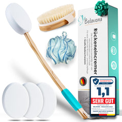 BELAVENA© Back Creaming Aid | Improved Concept 2025 - Optimal back care with back creamer / back brush including 4 replaceable pads – Back Creamer / Back Creaming Aid