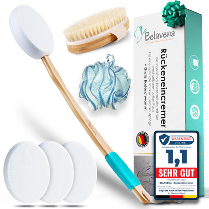 BELAVENA© Back Creaming Aid | Improved Concept 2025 - Optimal back care with back creamer / back brush including 4 replaceable pads – Back Creamer / Back Creaming Aid