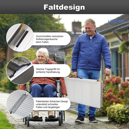 LIEKUMM 60 x 76 cm Foldable Wheelchair Ramp, 450 kg Capacity, Anti-Slip Aluminum Threshold Ramp for Wheelchair Users, Stairs, Doors, Mobility Scooters