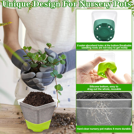 TZEKING 30 Pack Nursery Pots, Transparent Flower Pots with Silicone Bottom, Transparent Plant Pots for Easy Observation, Transplantation, Reusable Plastic Flower Pots for Seeds, Seedlings