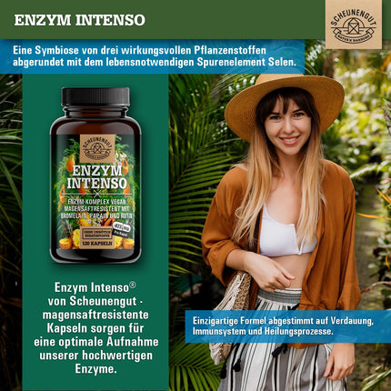 ENZYM INTENSO® Bromelain Capsules - IMPORTANT: Laboratory-tested formula with bromelain (5000 FIP), papain, rutin | pineapple &amp; papaya enzyme - 120 gastro-resistant capsules - SCHEUNENGUT®