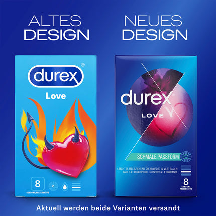 Durex Love Condoms – With an anatomical Easy-On shape for easy donning and lubricated with plenty of silicone lubricant – Pack of 8 (1 x 8 pieces)