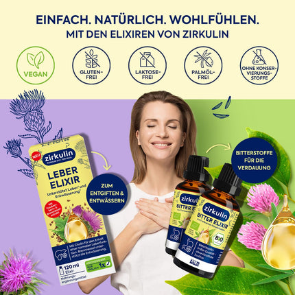Zirkulin Liver Elixir (6 x 120 ml) – Support for liver health &amp; cleansing – with choline, milk thistle, grape seed and nettle extract – antioxidant &amp; diuretic – for daily use