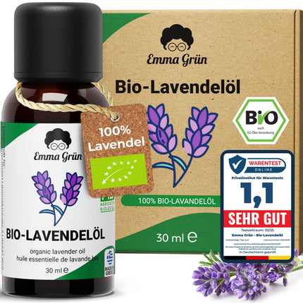 Emma Grün® Organic Lavender Essential Oil [100% Pure] - Certified Food for Oral Use - Organic Lavender Essential Oil - Essential Oil 30ml - Lavender Fragrance Oil for Aromatherapy