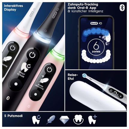 Oral-B iO Series 6 Plus Sensitive Edition Electric Toothbrush, PLUS 3 brush heads, 5 brushing modes for dental care, travel case, Designed by Braun, grey opal