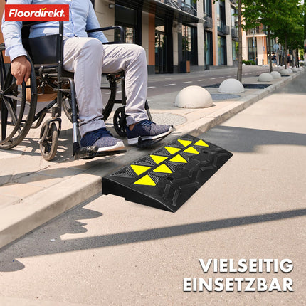 Floordirekt threshold ramp Blanc - Door threshold ramp and curb ramp 8cm high with yellow luminous marking - Wheelchair ramp for accessibility on curbs and sidewalks made of recycled rubber