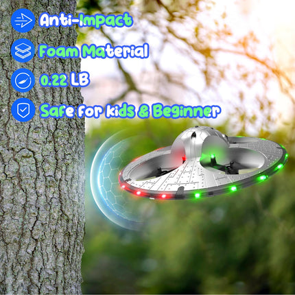 Drone RC UFO for children and beginners, remote-controlled aircraft with light, RC aircraft helicopter quadcopter with automatic hover function and 2 batteries (15 mins)