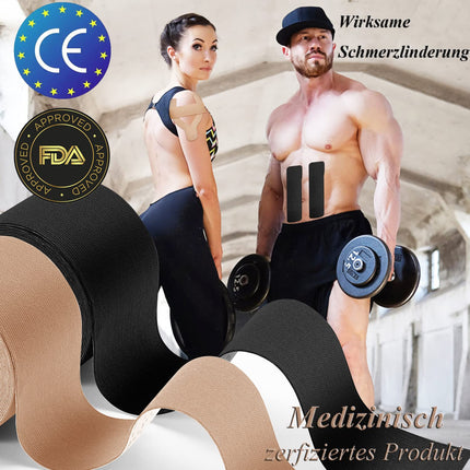 HONYAO® Kinesiotapes 2 Rolls, Kinesiology Tape (5m×5cm), Physio Tape for Shoulder, Back, Knee, Elbow and Neck, Sports Tape, Skin-friendly, Elastic &amp; Waterproof - Skin-colored