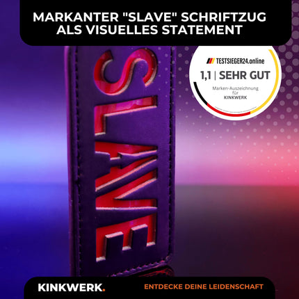 KINKWERK Spanking Paddle (lettering) made of high-quality synthetic leather for men and women | Ergonomic design with wrist strap | Multifunctional BDSM accessory (SLAVE)