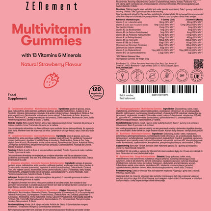 Multivitamin Gummies for Children, 120 Pieces | Gummies with 13 vitamins and minerals (Vitamin C, D3, Biotin, Folic Acid, Zinc &amp; more) | Strawberry Flavored