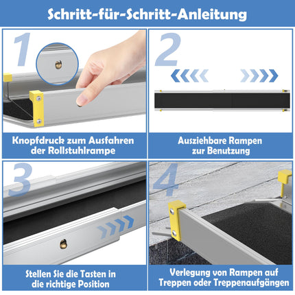 LARS360 2 x Telescopic Wheelchair Ramp Telescopic Ramps Aluminum Access Ramp for Stairs Stair Ramp for Wheelchair Ramp up to 300 kg, Adjustable Telescopic Ramp 106.5-152-183cm