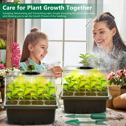 ZLPBAO Mini Greenhouse Propagation, 5 Pack Indoor Greenhouse Propagation Box with Light, Greenhouse Propagation Tray with High Lid, Full Spectrum Grow Lights, 10 Labels, 2 Tools, 1 Pair of Gloves