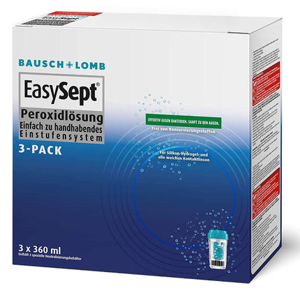 Bausch + Lomb EasySept Peroxide Solution Contact Lens Cleaner for soft contact lenses, preservative-free, with container, 3 x 360 ml