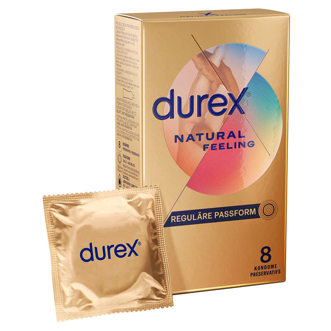 [NEW] Durex Natural Feeling Condoms – Latex-free condoms made from Real Feel material and with an anatomical Easy-On shape – 8-pack (1 x 8 pieces)
