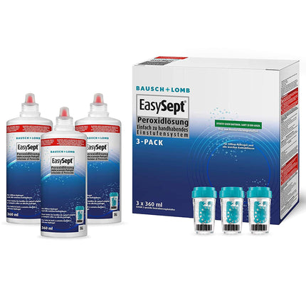 Bausch + Lomb EasySept Peroxide Solution Contact Lens Cleaner for soft contact lenses, preservative-free, with container, 3 x 360 ml