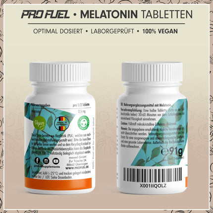 Melatonin 365 Tablets (24 Months) - 0.5 mg bioactive melatonin per day (1/2 tablet) - Optimally high dosage - Laboratory-tested - No unwanted additives - Made in Germany - 100% vegan