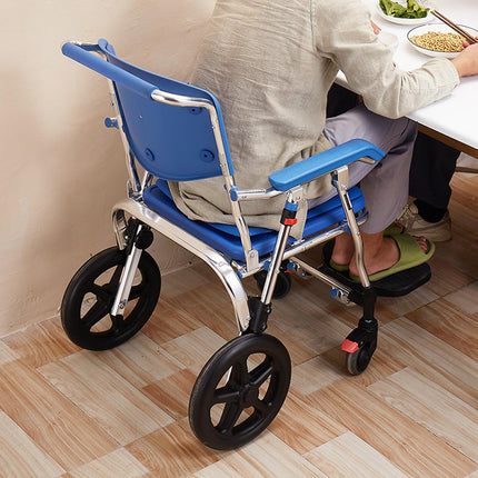Commode Chair for Seniors with Wheels, Shower Chair with Wheels, Foldable, Shower Toilet with Armrests and Foldable Footrest for Seniors, Disabled People, Pregnant Women, Load 150 kg (Big Blue)