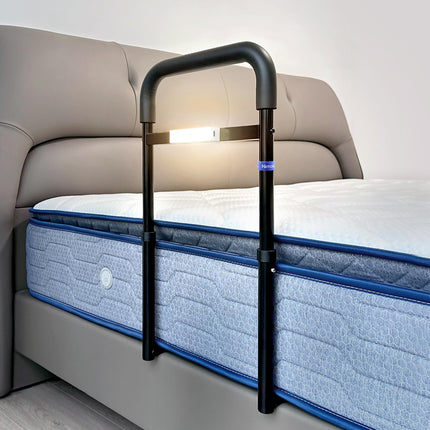 Bed riser, grab bars for seniors, bed entry aid, height-adjustable grab bar for seniors, LED sensor light to prevent falls at night, safety and stability