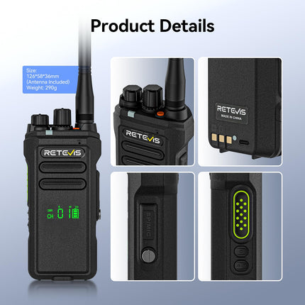 Retevis NR30D Long Range Walkie Talkies, DMR Two-Way Radios, Next-Gen Noise Cancellation, IP67, 2800 mAh, Compatible with Moto AES256 for Hotels (Black, 3 Pack)